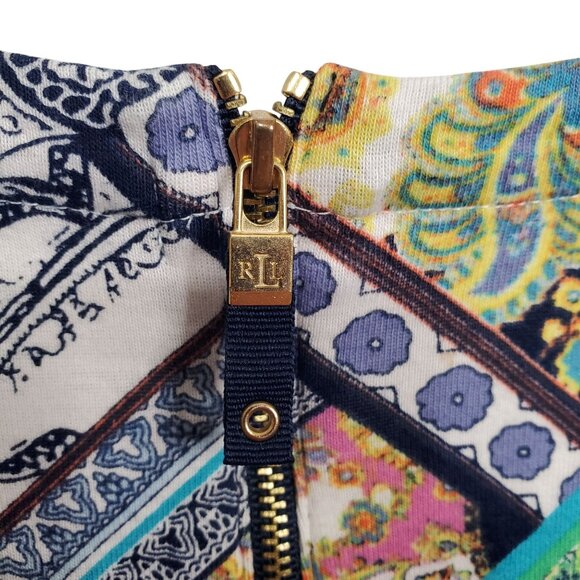 LRL Ralph Lauren Size XL Top Multicolor Paisley Floral Patchwork Print Back Zip - Picture 8 of 8